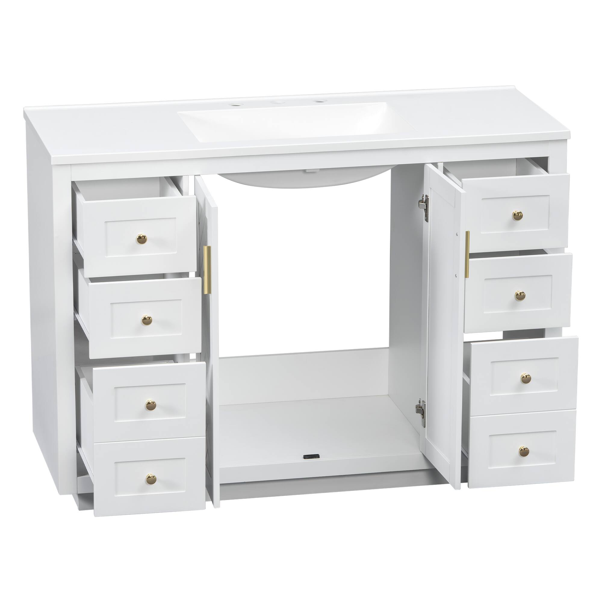 Alt View 4. JUJABU - White 48" Bathroom Vanity with Sink Top,6 Drawers and 2 Soft-clsoe Doors - White.