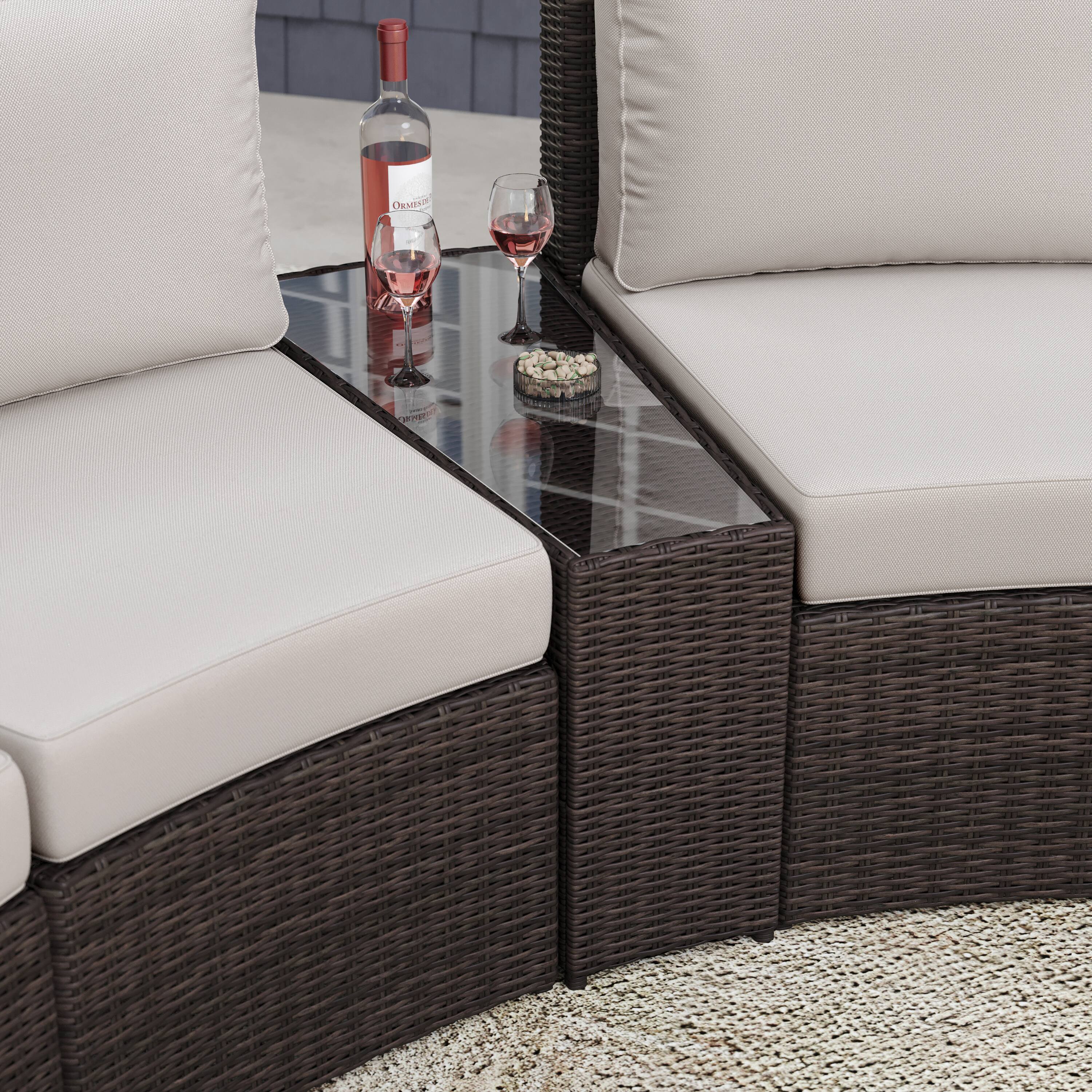 Alt View 1. Martha Stewart - Bedford Outdoor Rattan Wicker Patio Side Table with Inset Tempered Glass Top - Brown.