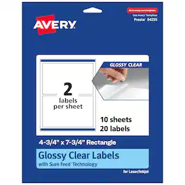 Avery - Glossy Rectangle Labels, 4.75" x 7.75", 20 Labels - Clear