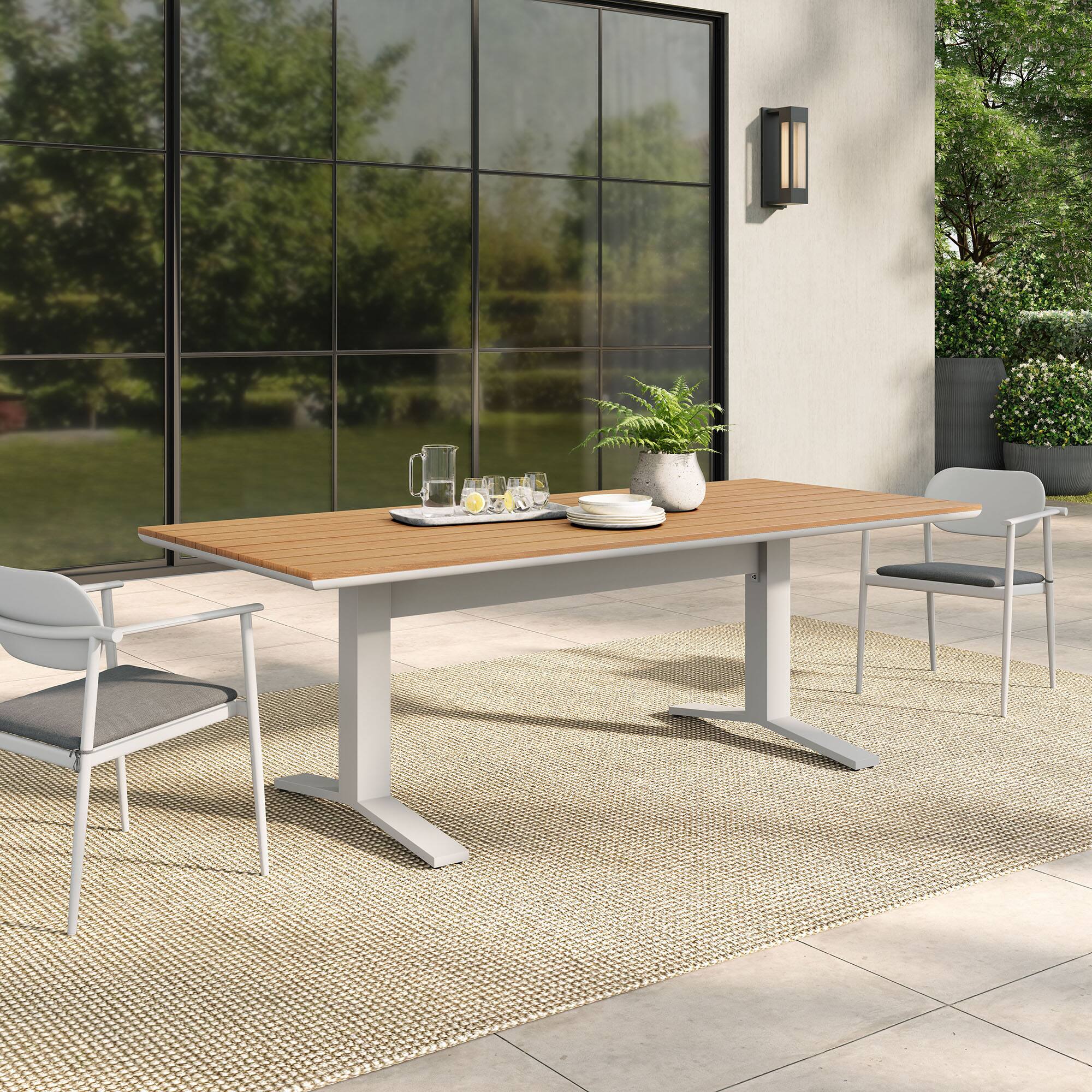 Front. Modway - Gavelston 91" Outdoor Patio Aluminum Dining Table by Modway - Natural White.