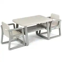 Costway - Kids Table and 2 Chairs Set Toddler Table w/ Storage Shelf For Baby Gift - White,Gray