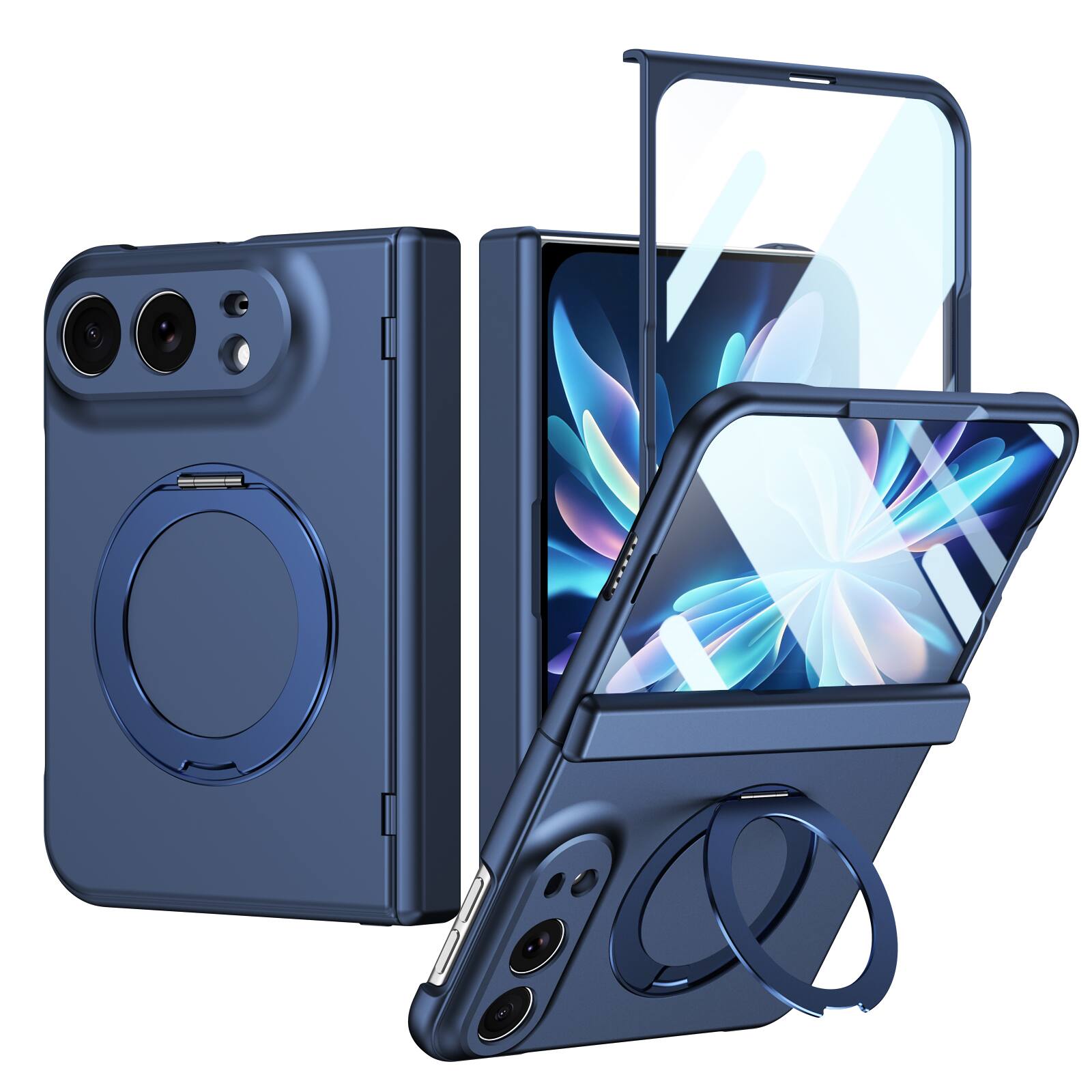 Front. UUCOVER - Magnetic Kickstand Case with Screen Protector Hinge Cover for Apple iPhone Duo, Compatible with MagSafe Shockproof Shell - Blue.