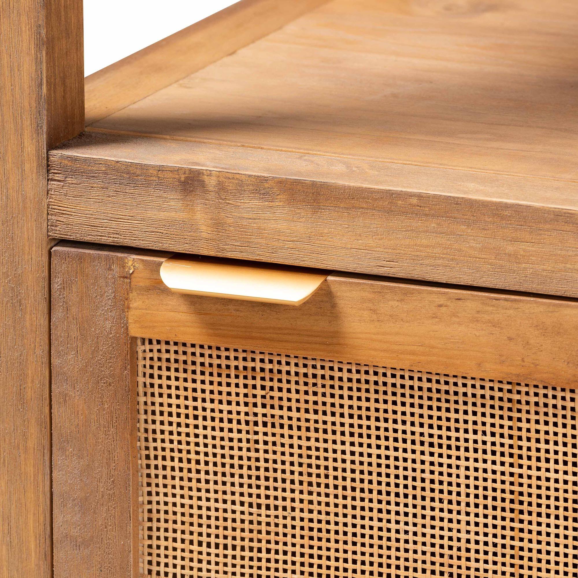 Alt View 2. bali & pari - bali & pari Sibu Storage Cabinet with Rattan Door - Tall Accent Display Tower with Open Shelves and Cabinet - Natural.