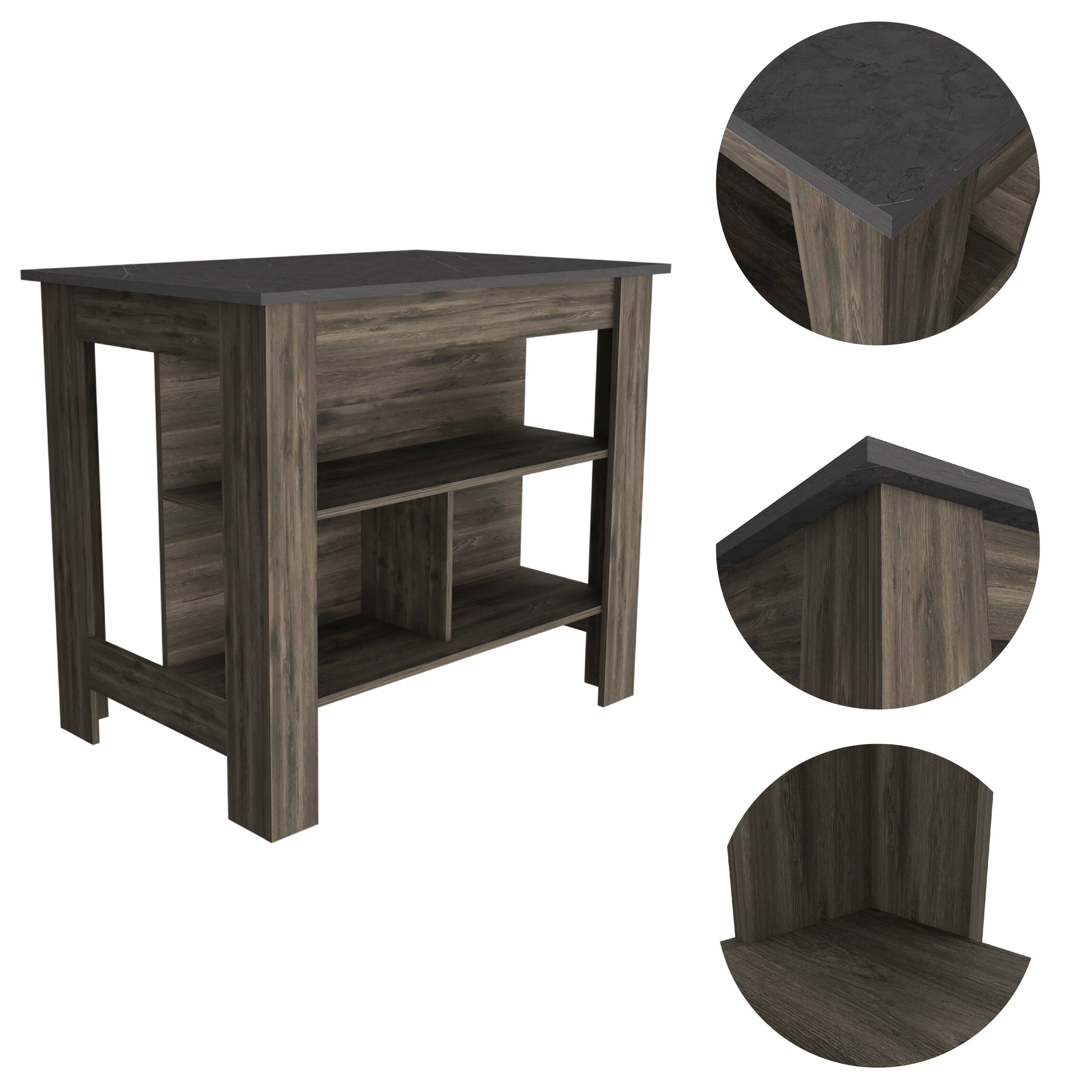Alt View 2. TuHome - Cala Kitchen Island, Four Legs, Three Shelves, Dark Brown and Onyx - Dark Brown, Onyx.