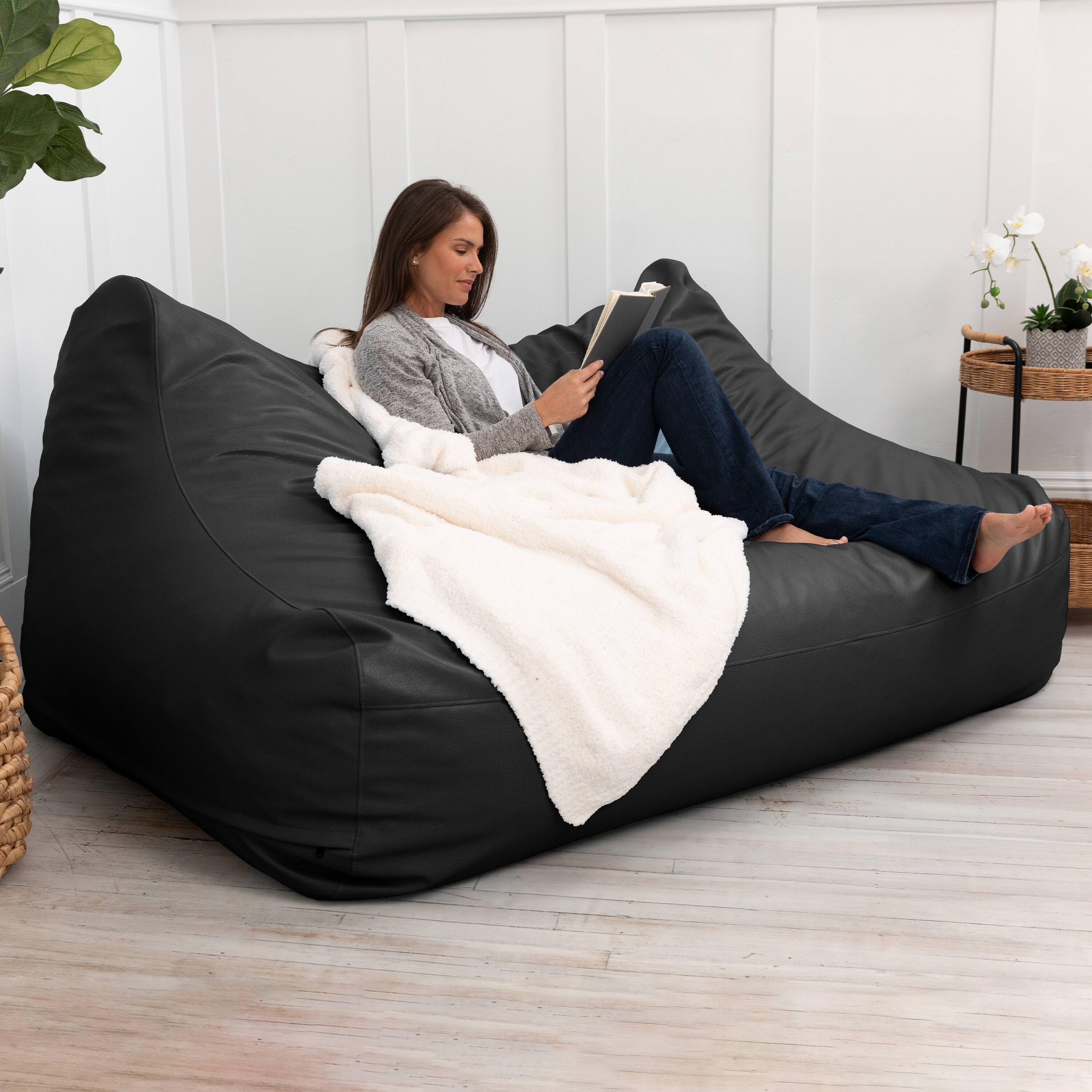 Alt View 1. Jaxx - Atrium Collection Lozia Loveseat - Large Foam Bean Bag Sofa Faux-Leather - Black - Black.