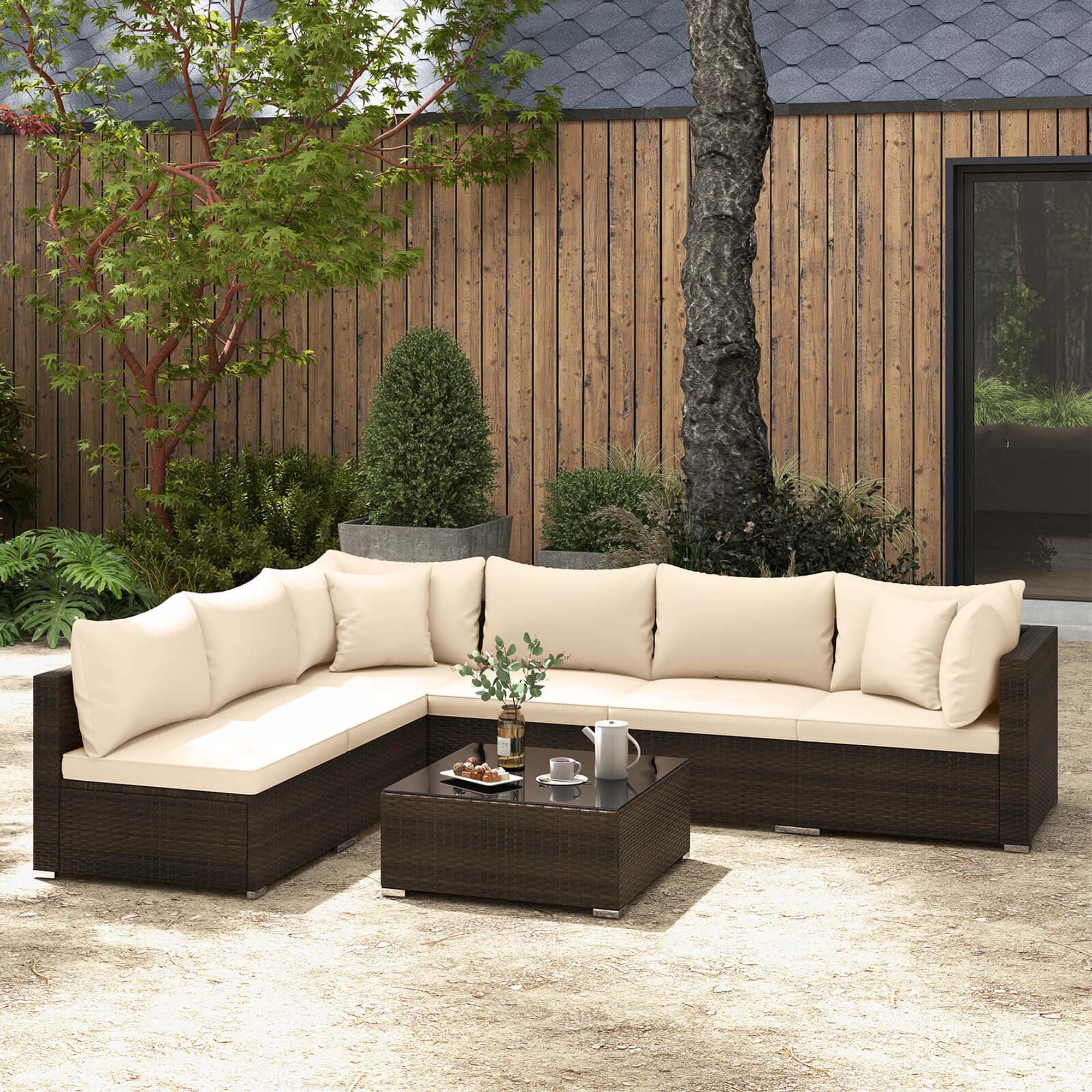 Alt View 1. Costway - 7 PCS Patio Rattan Furniture Set Sectional Sofa Cushioned Garden - Brown,Mix Gray.
