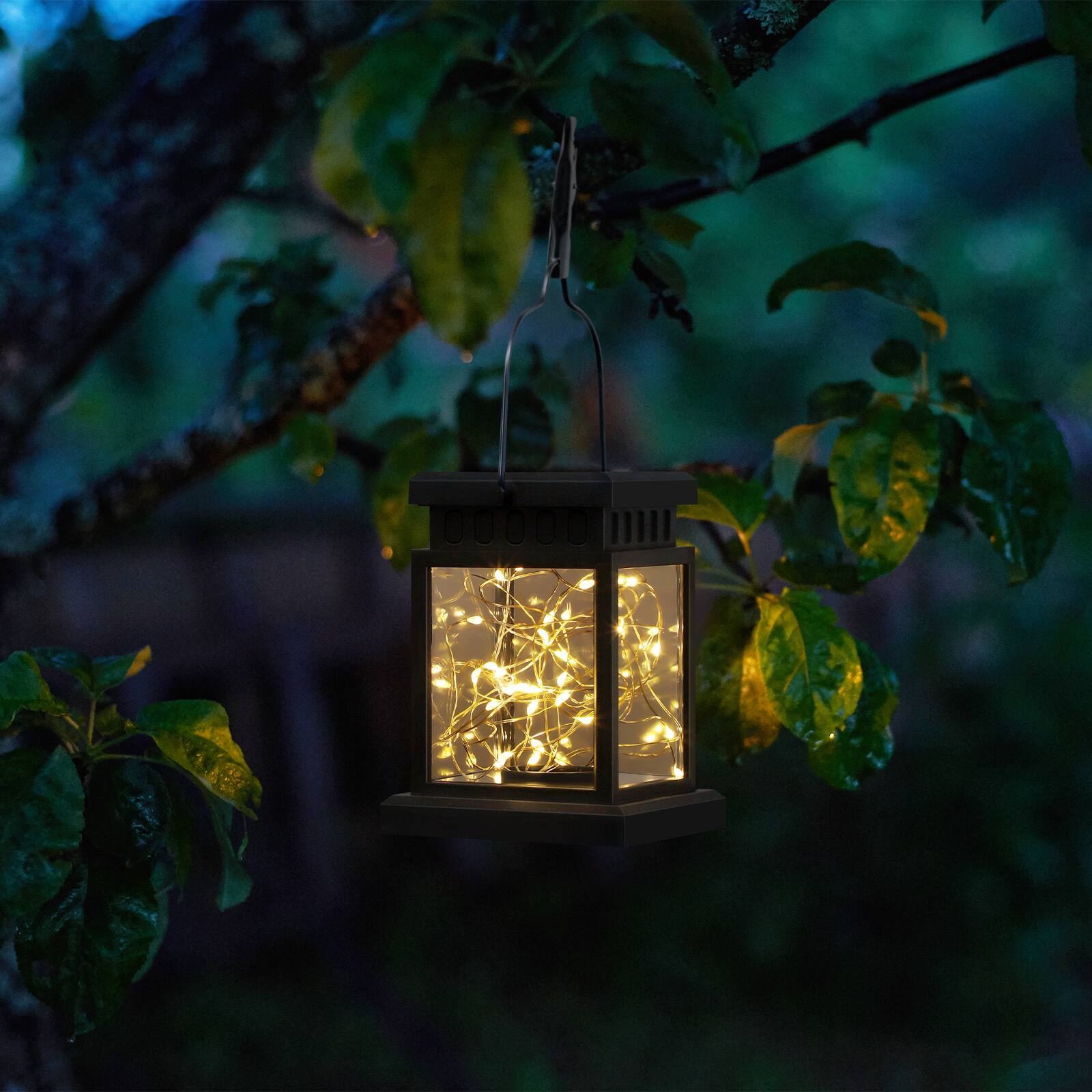 Alt View 1. Oumilen - 4 Pack Solar Vintage Hanging Lantern Lights with Clip – IP65 Warm White Fairy String Solar Lamp for Tree.