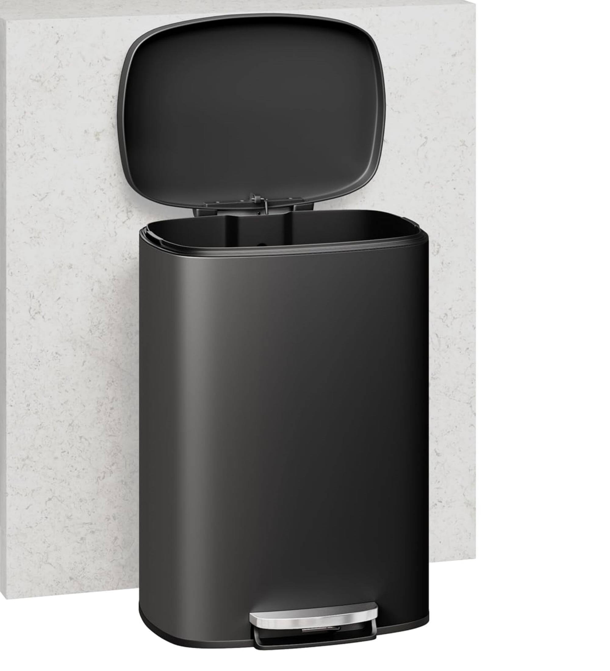 Alt View 5. Homhougo - Step-on Trash Bin Set 2 Pack, 13.2 Gallon & 2.6 Gallon, Black Color - Black.