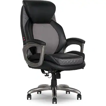 Front. Sharper Image - Sharper Image S-600 Active Lumbar Heated Ergonomic Bonded Leather Swivel Executive Massage Chair, Black (60098-BLK) - Black.