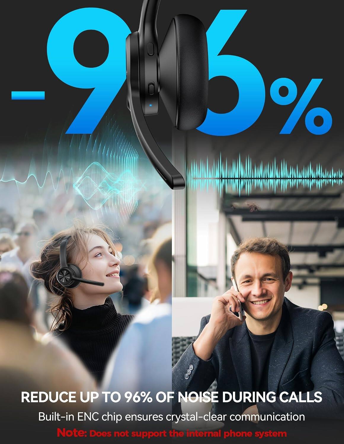 -96%

REDUCE UP TO 96% OF NOISE DURING CALLS

Built-in ENC chip ensures crystal-clear communication

Note: Does not support the internal phone system