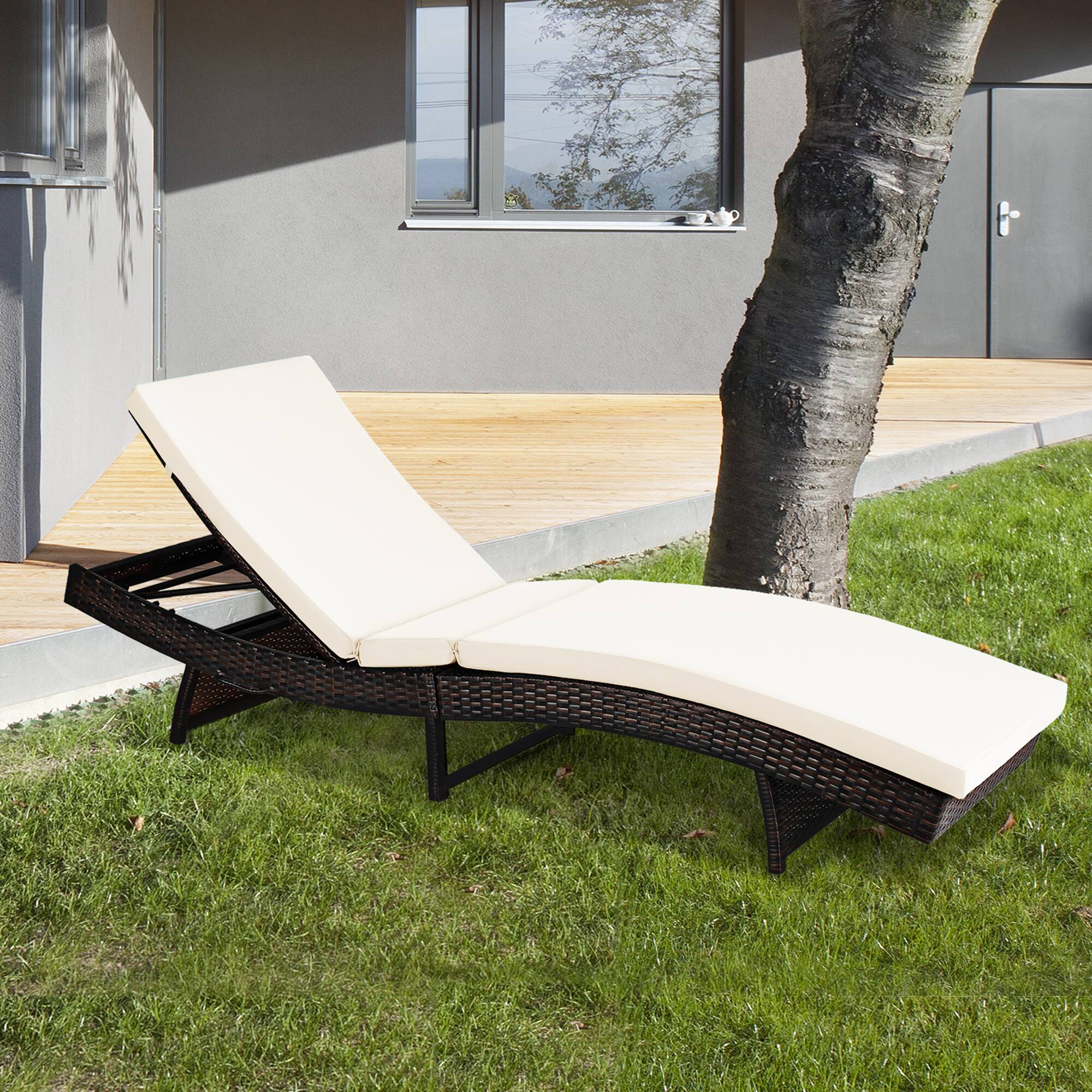 Alt View 3. Gymax - Gymax Foldable Patio Rattan Chaise Lounge Chair w/5 Back Positions White Cushion - White.