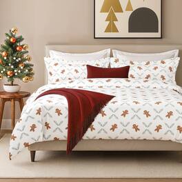 CGK Linens - Luxury Soft Premium Christmas Duvet Cover Set - Zipper Closure & Matching Pillow Shams - King - Ginger