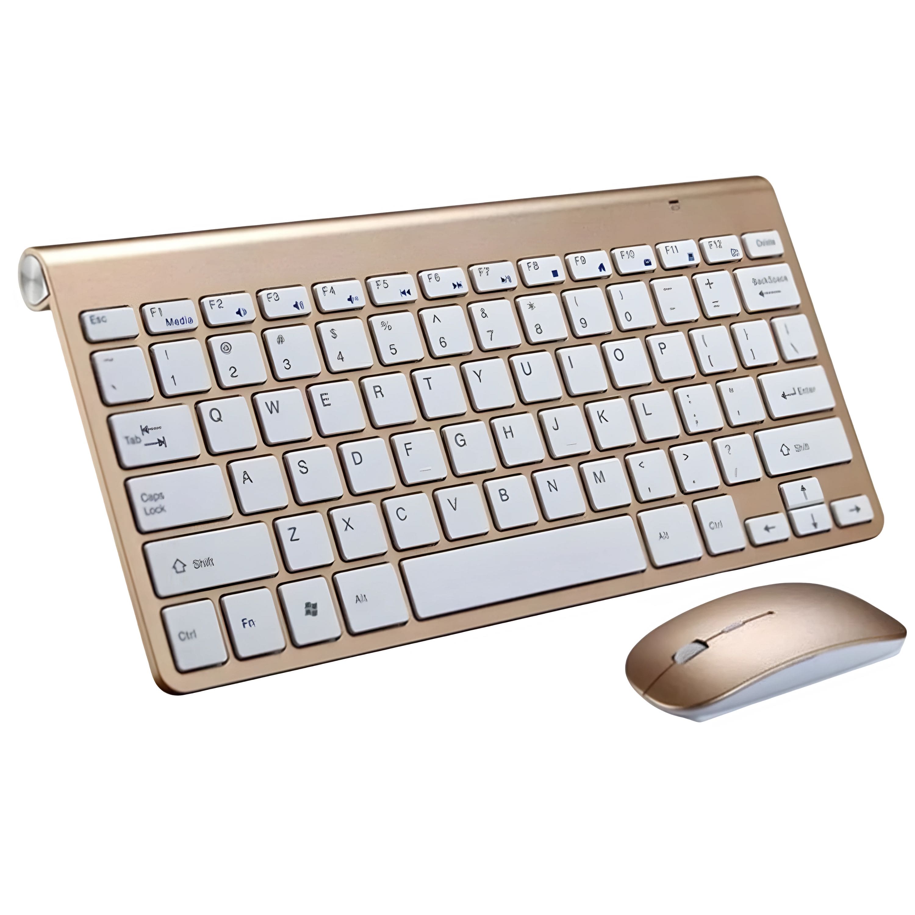 Kitcheniva - 2.4G Mini Wireless Keyboard And Mouse Set For Mac Apple PC - Gold