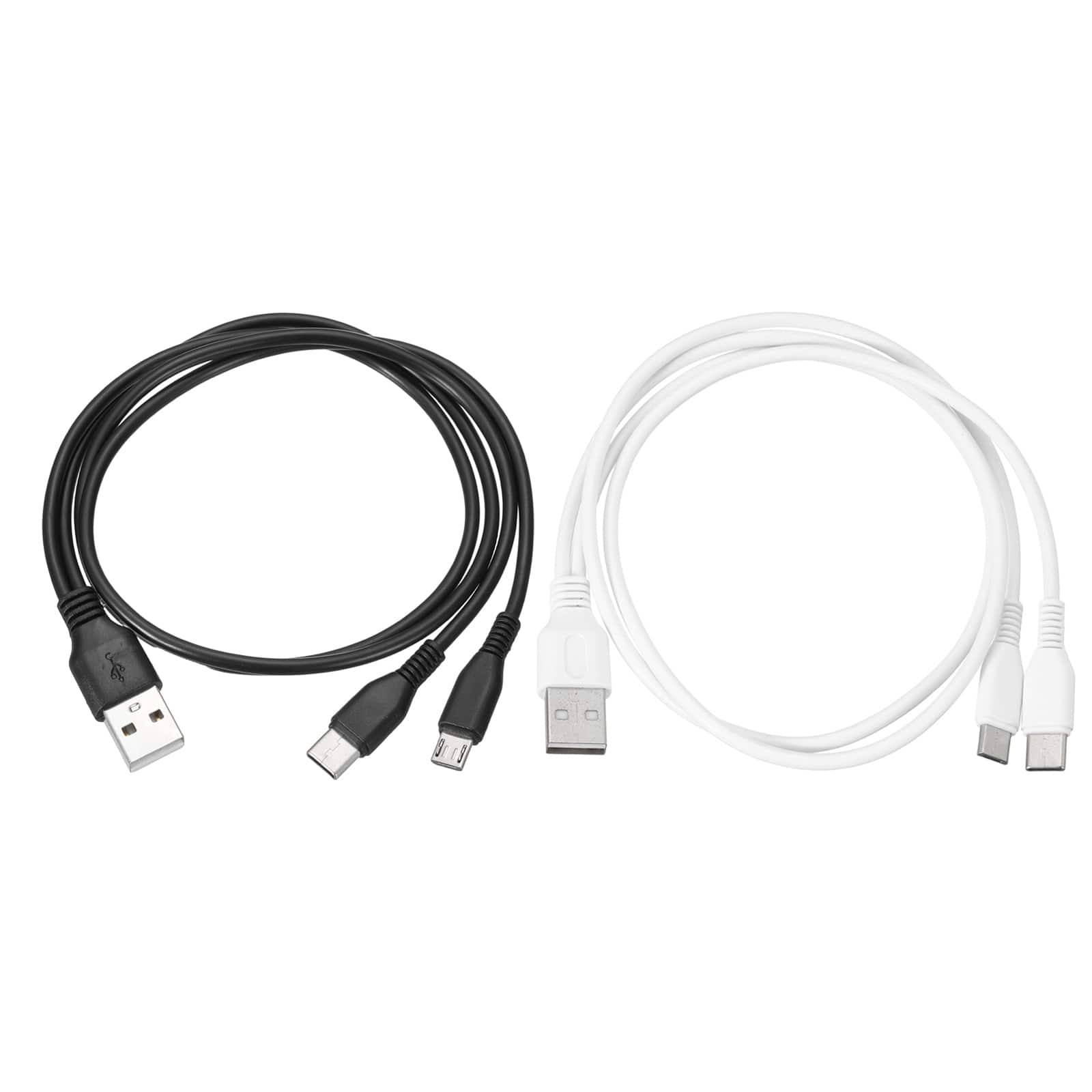 Unique Bargains - 2pcs Multi USB-A to Micro USB & Type-C 2-in-1 Splitter Charging Cable, 8in 5V 2A for Phone/PowerBank/Tablet - Black, White
