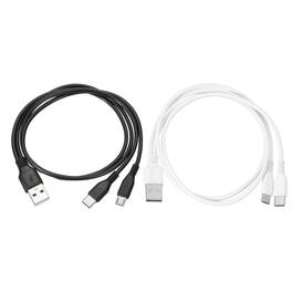 Unique Bargains - 2pcs Multi USB-A to Micro USB & Type-C 2-in-1 Splitter Charging Cable, 8in 5V 2A for Phone/PowerBank/Tablet - Black, White