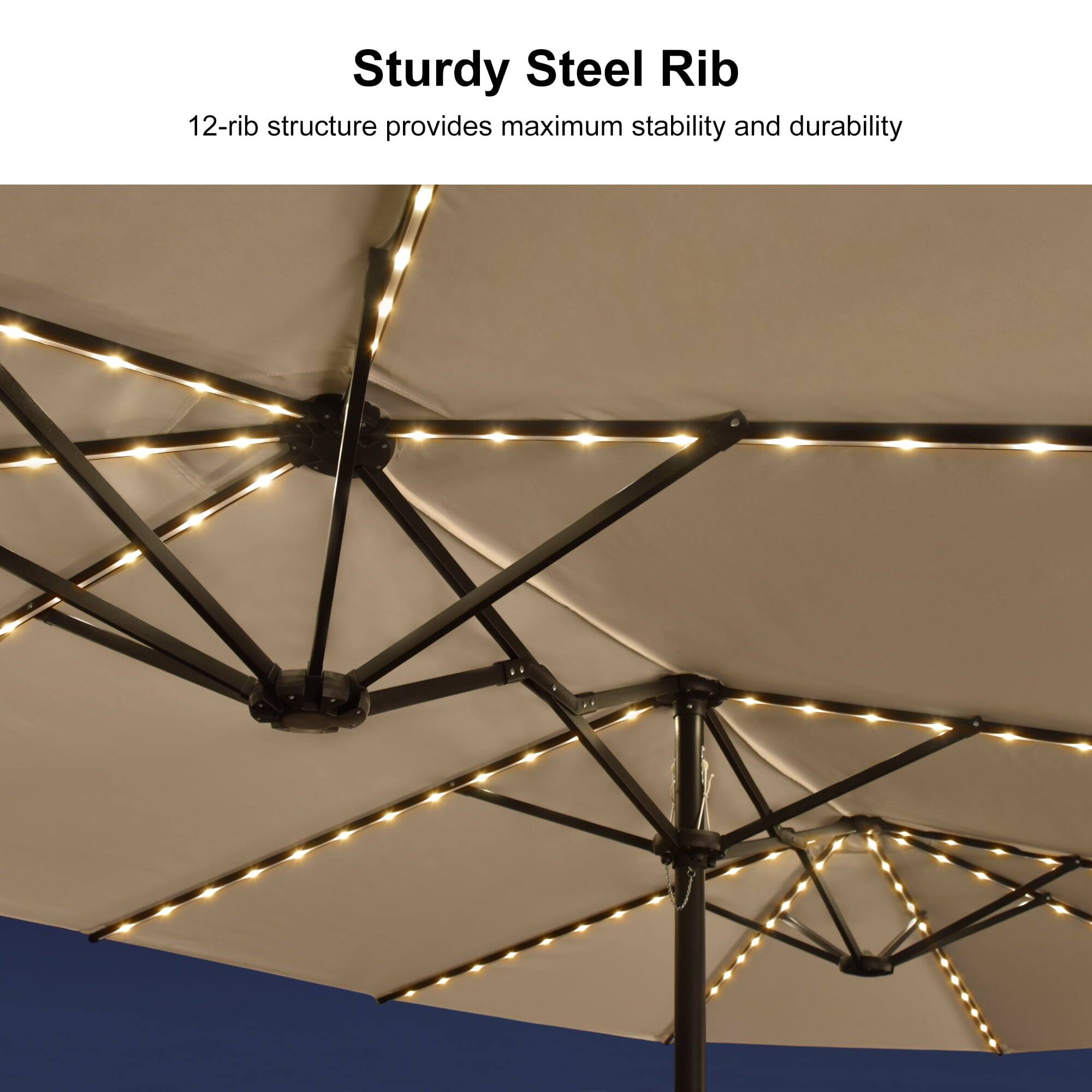 Sturdy Steel Rib  
12-rib structure provides maximum stability and durability