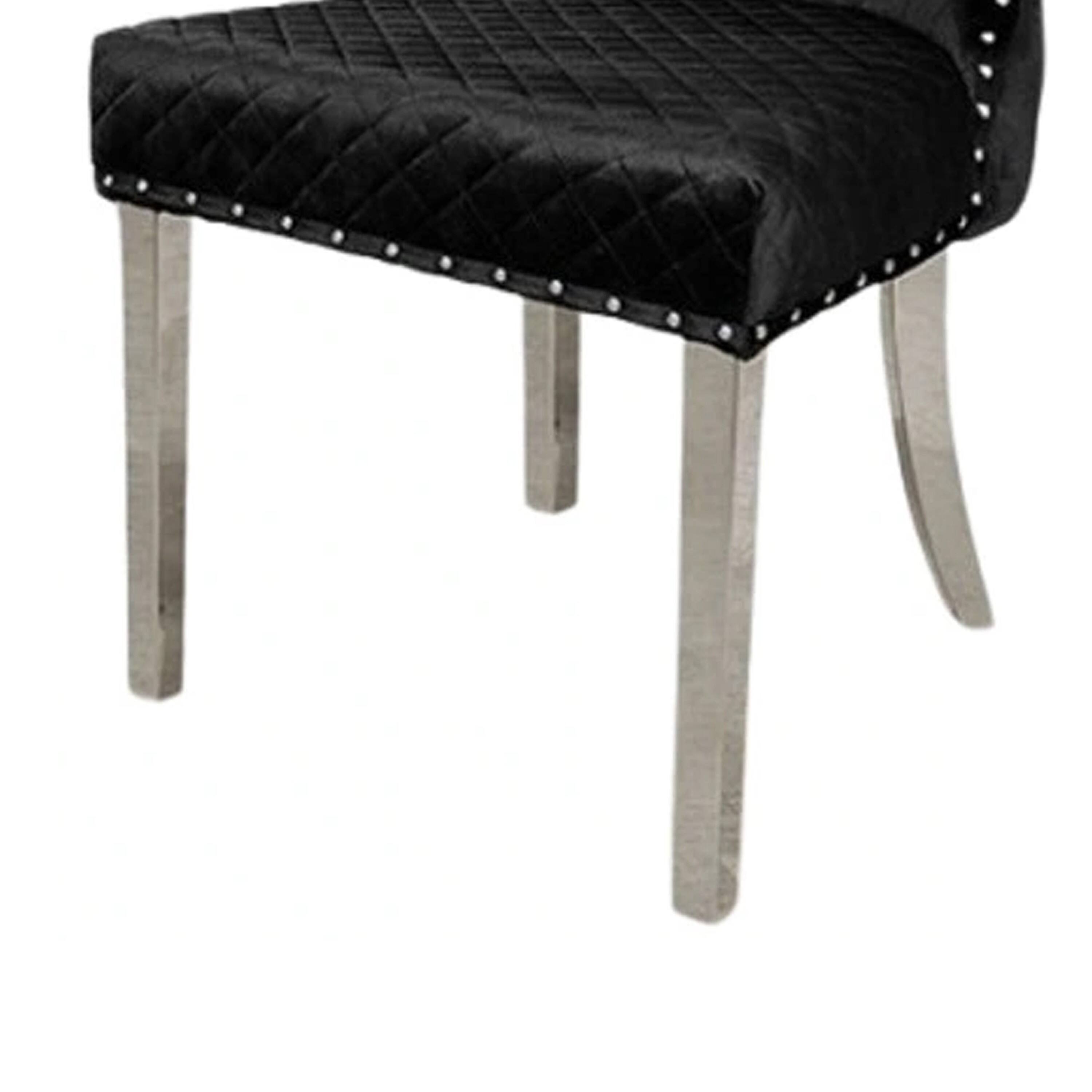 Alt View 3. Manhattan Lane - Anova Side Dining Chair Set of 2, Rivet Trim, Silver Stainless Steel, Black Fabric - Black, Silver.