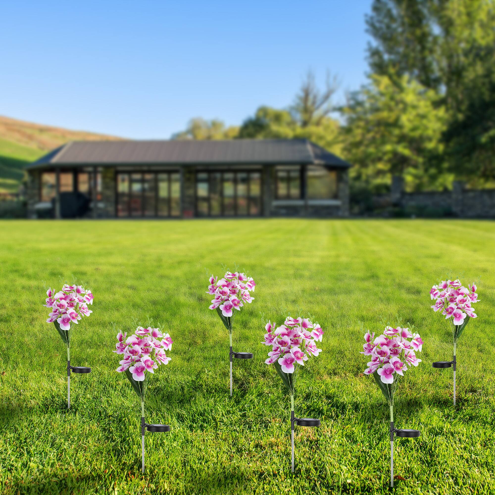Alt View 2. Oumilen - 2 Pack Solar RGB Phalaenopsis Orchid Garden Stake Lights – 2 Modes LED Artificial Flower Lamp for Yard.