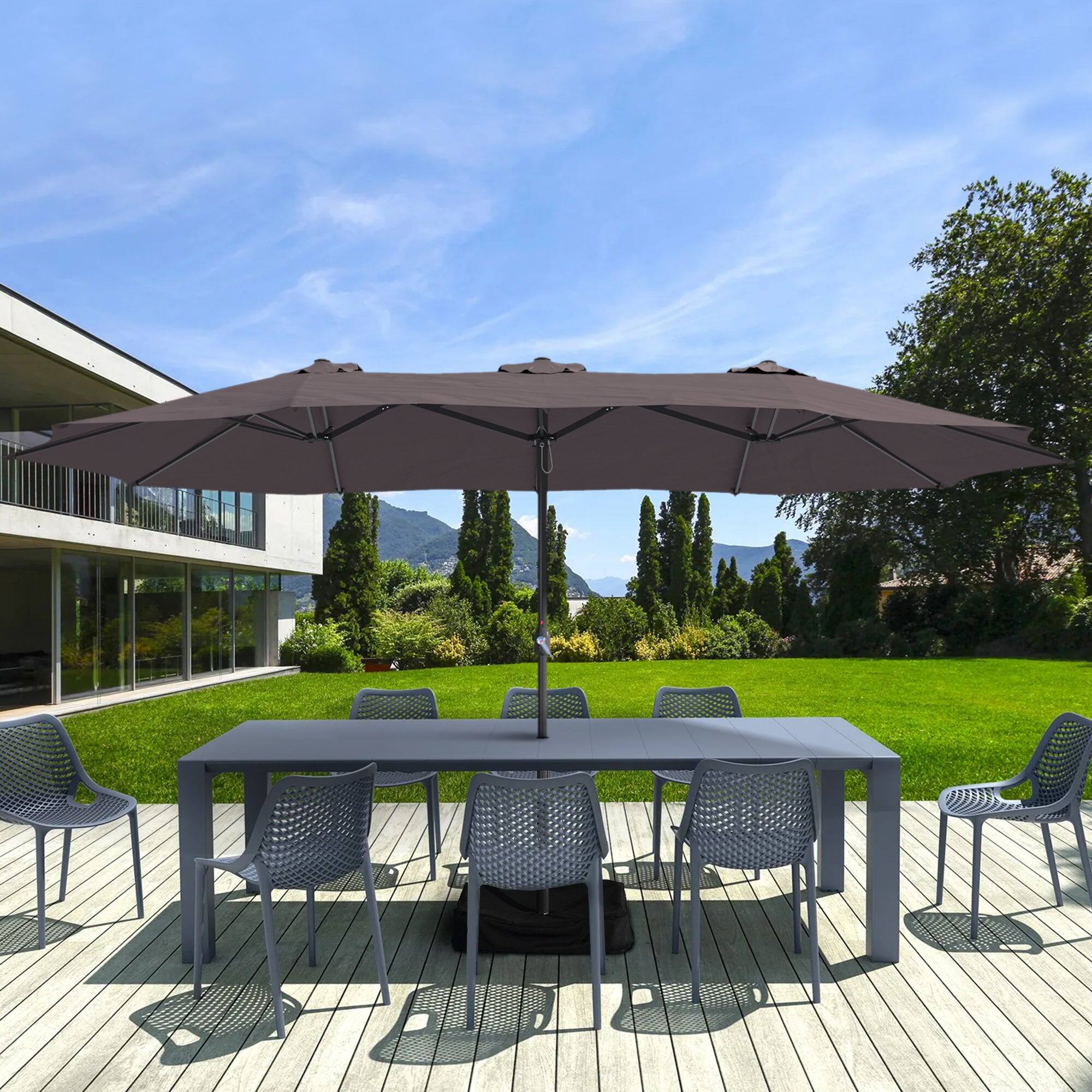 Alt View 2. Boyel Living - 15 FT Extra Large Double Sided Patio Market Umbrella with Base Fade Resistant UV Resistant - Brown.