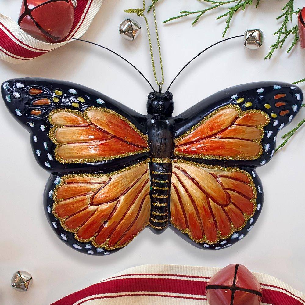 Left. OrnamentallyYou - Monarch Butterfly Glass Christmas Ornament - Multi-colored.