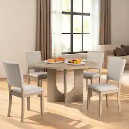 Parrot Uncle - 47" Round Dining Table with 4 Slat Back Chairs, Rubberwood and Engineered Wood, Suitable for Kitchen or Dining Room - Natural