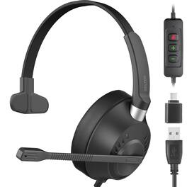 Delton - 40Y USB/USB-C Mono Headset with Noise Canceling Mic (DWH40YAC) - Black
