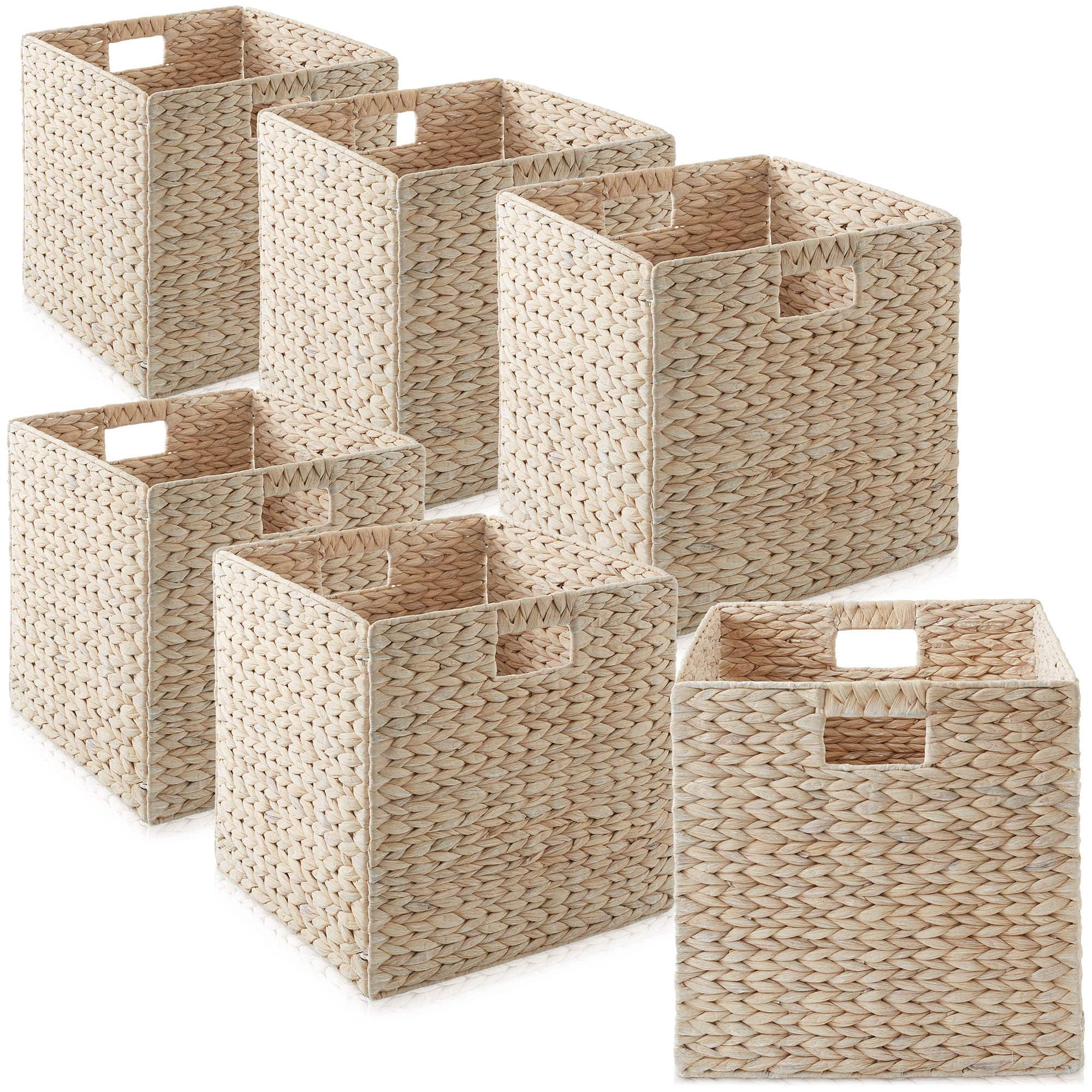 Casafield - 13 x 13-in Water Hyacinth Storage Baskets - 6 Pack - Whitewash