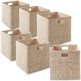 Casafield - 13 x 13-in Water Hyacinth Storage Baskets - 6 Pack - Whitewash