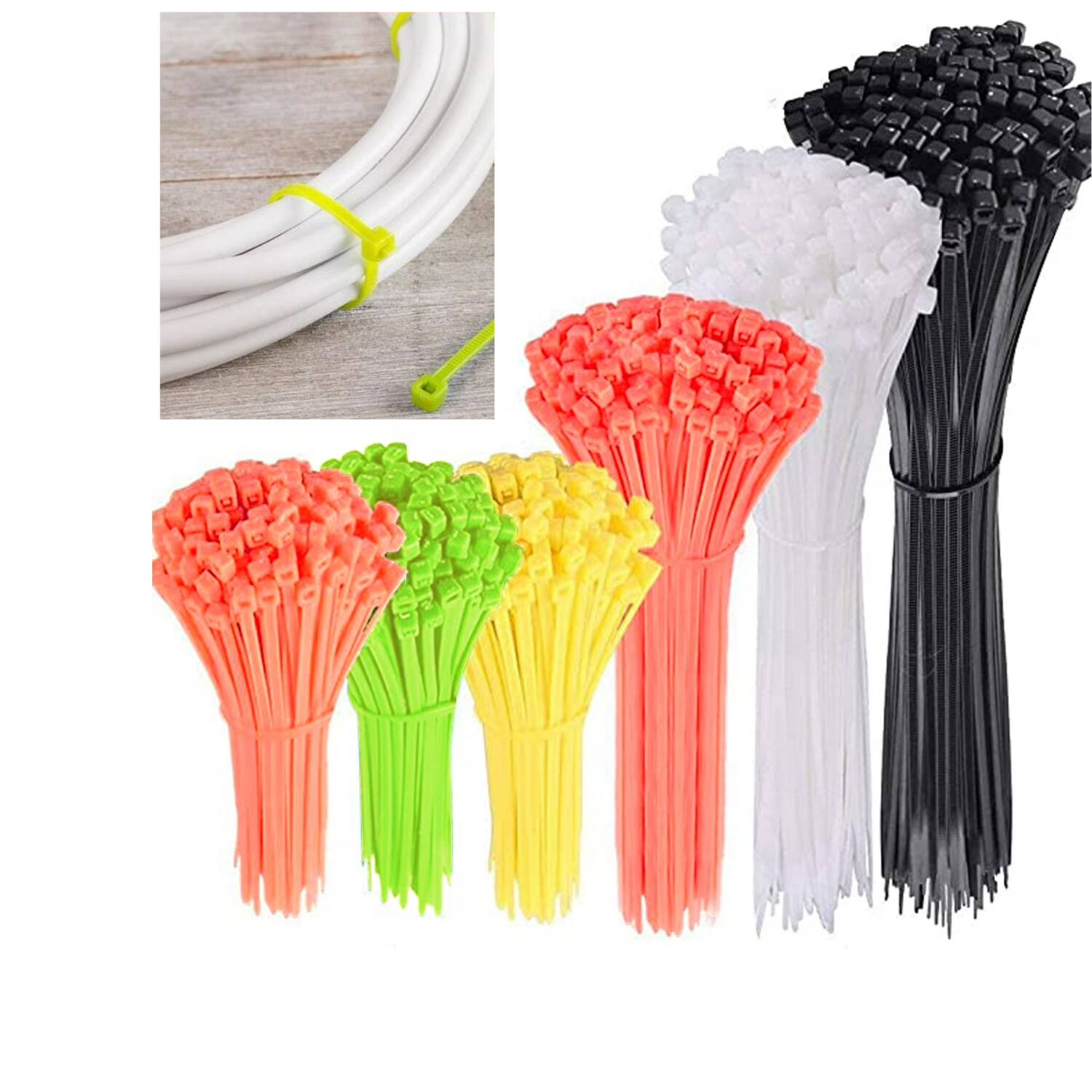 Left. Home Collection - 400 Pcs Assorted Neon Color Cable Zip Ties - Assorted.