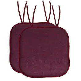 Sweet Home Collection - Cameron Memory Foam No Slip Back 16" x 16" Chair Pad Cushion with Ties, 2-Pack - Wine