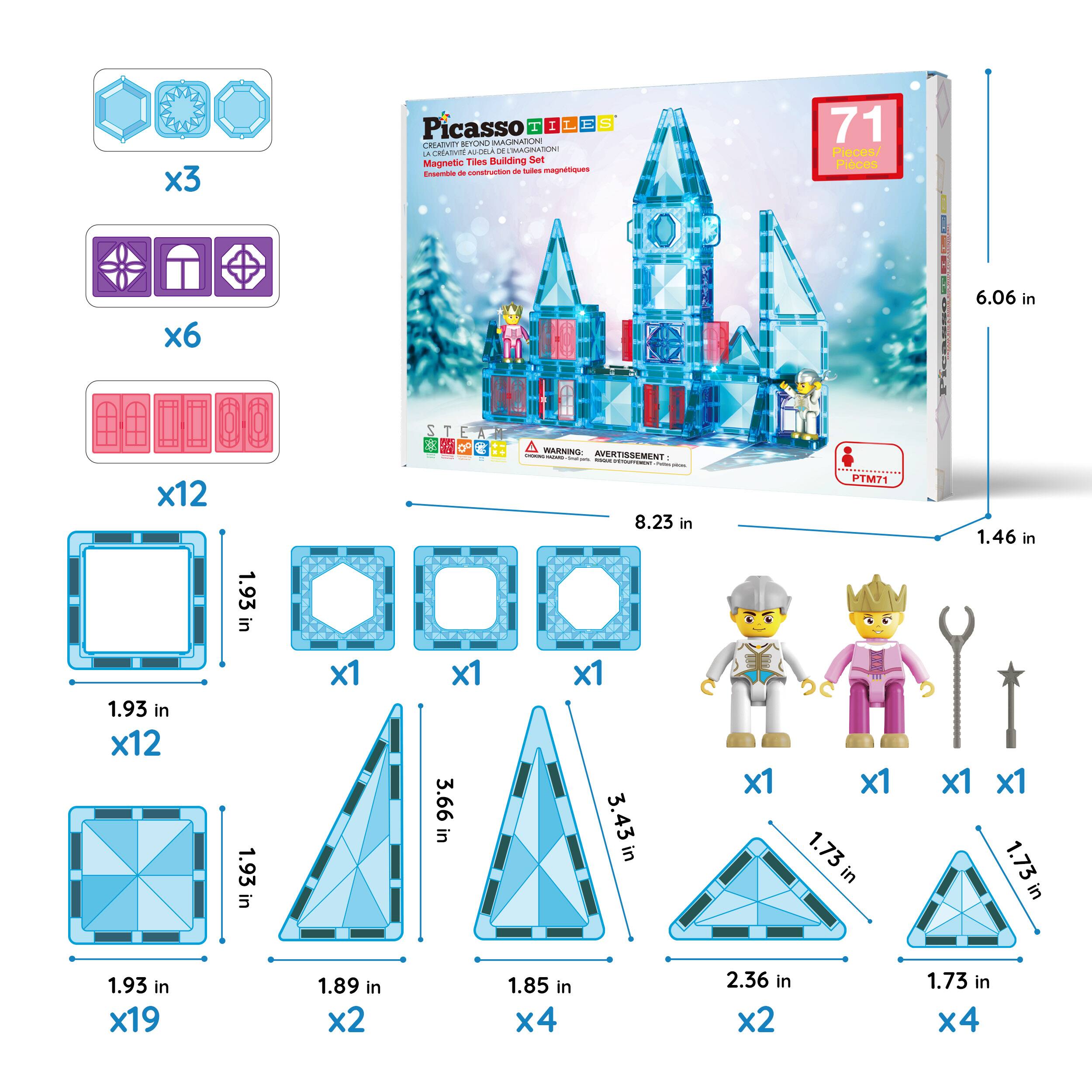 x3 F - Picasso 1  
ICHAlIVIT APOND MAGIIADON  
rtan AUCRLA DEUMAGINATION  
Magnetic Tides Building Set  
Cntambne - construction de magnétiques  
71 Flecos/ Pieces  
x6  
6.06 in x12 1.93 in  
RAANN GERTISSEMENT  
8.23 in PIM71 1.46 in  
1.93 in x12 1.93 in x1 x1  
3.66 in x1 3.43 in x1 x1  
1.73 in x1 x1 1.73 in x19  
1.89 in x2 1.85 in x4  
2.36 in x2 1.73 in x4