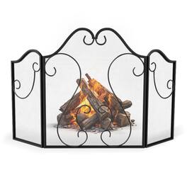 Mondawe - 3 Panel Fireplace Screen Foldable Spark Guard Cover with Decorative Scroll - Black
