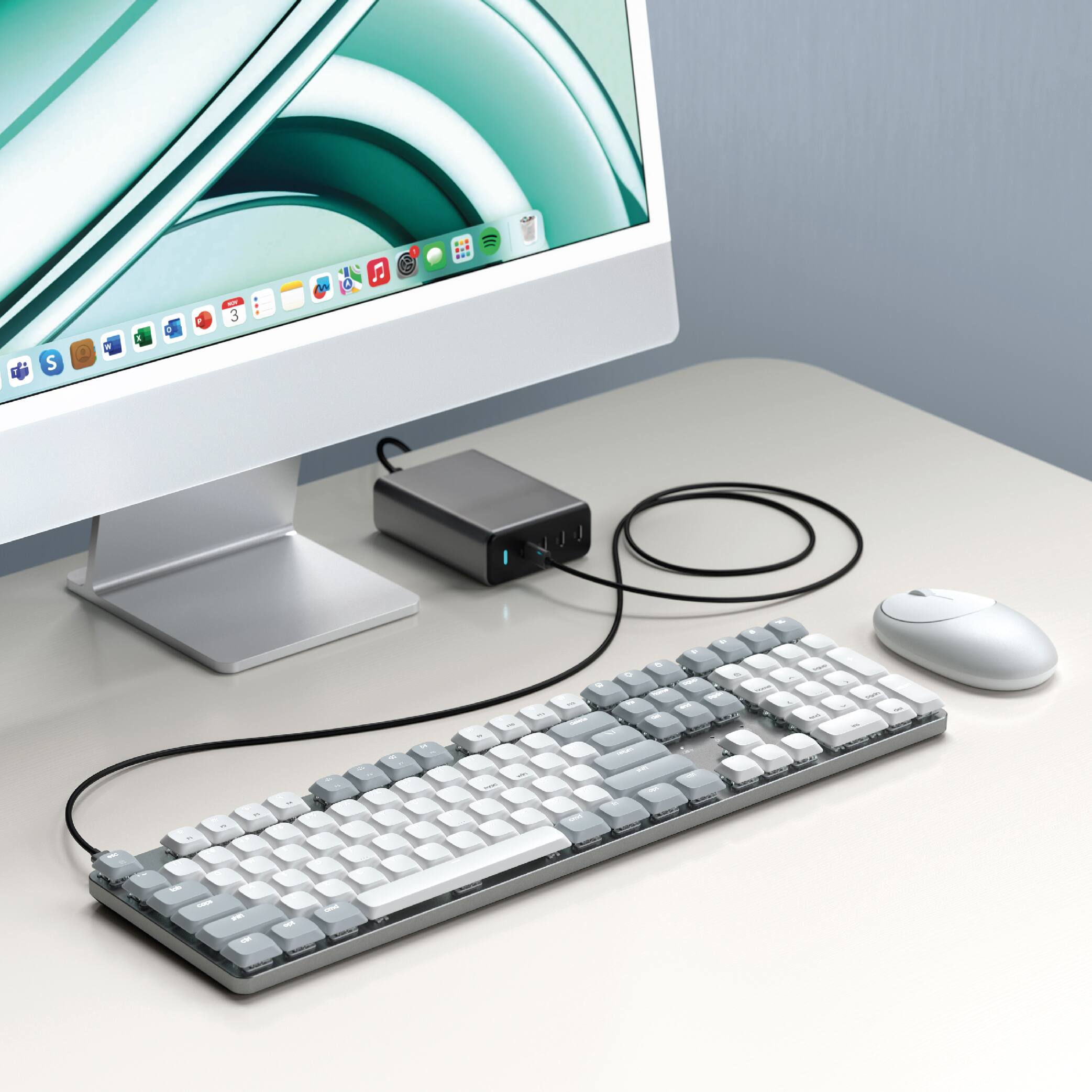 Alt View 9. Satechi - SM3 Mechanical Keyboard,108 Keys Full Size Keyboard with White LED Backlit, Wired and Bluetooth for Mac and Windows - Light Gray/White.