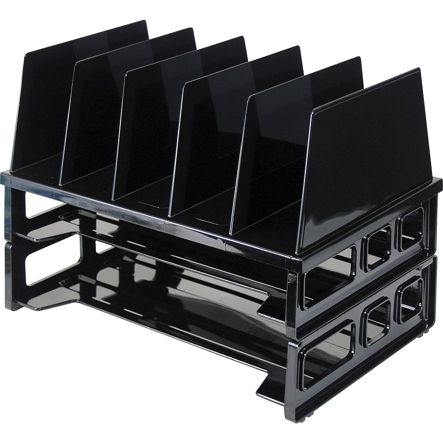 Officemate - Sorter with Letter Trays 5 Compartment s Desktop Stackable 1 / Pack - Black