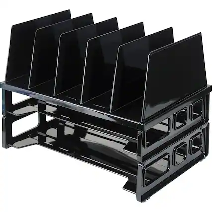 Front. Officemate - Officemate Sorter with Letter Trays 5 Compartment s Desktop Stackable Black 1 / Pack - Black.