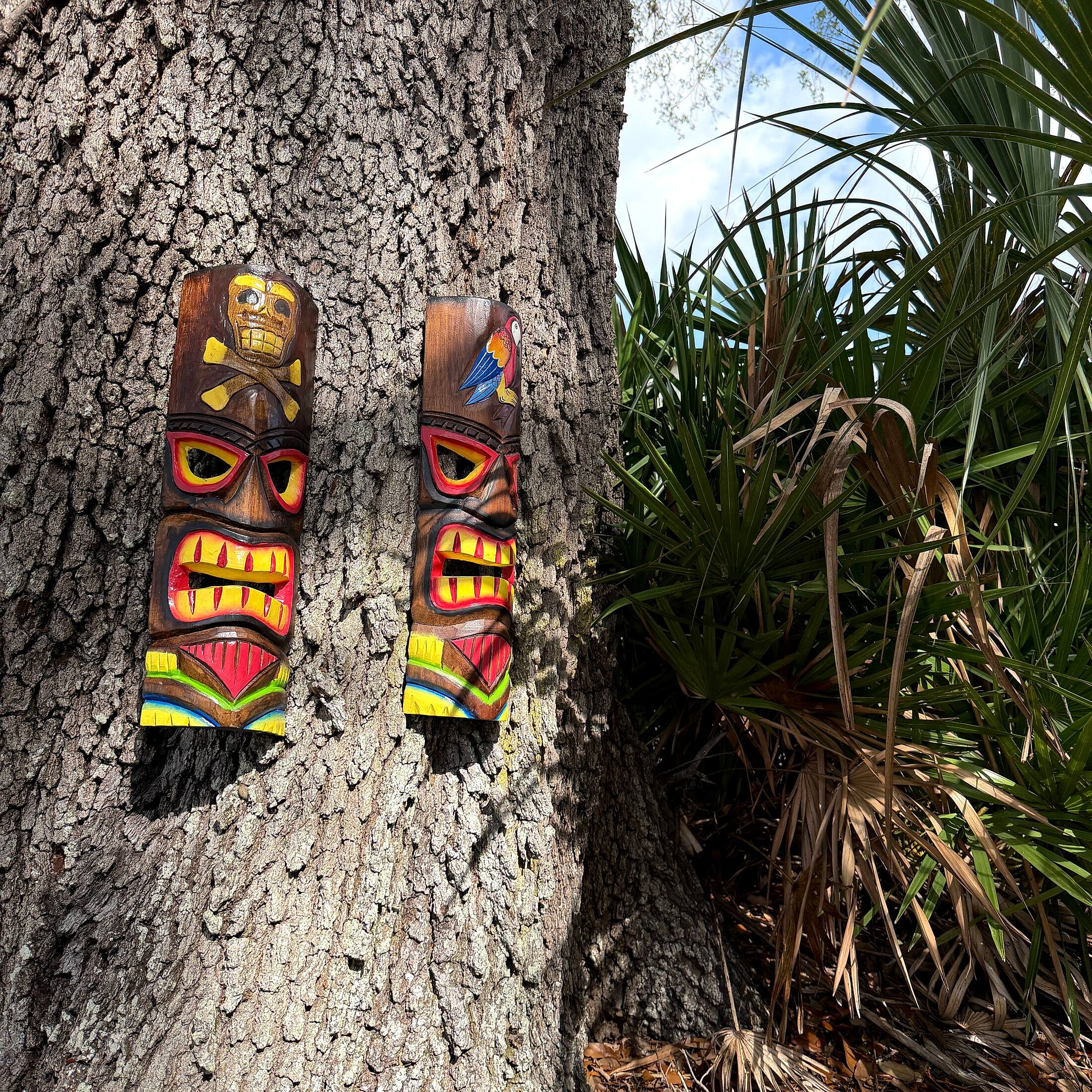 Alt View 3. Things2Die4 - Set of 2 Tiki Wall Masks Hand Carved Wood 19.75 in Parrot Skull Decor - Brown.