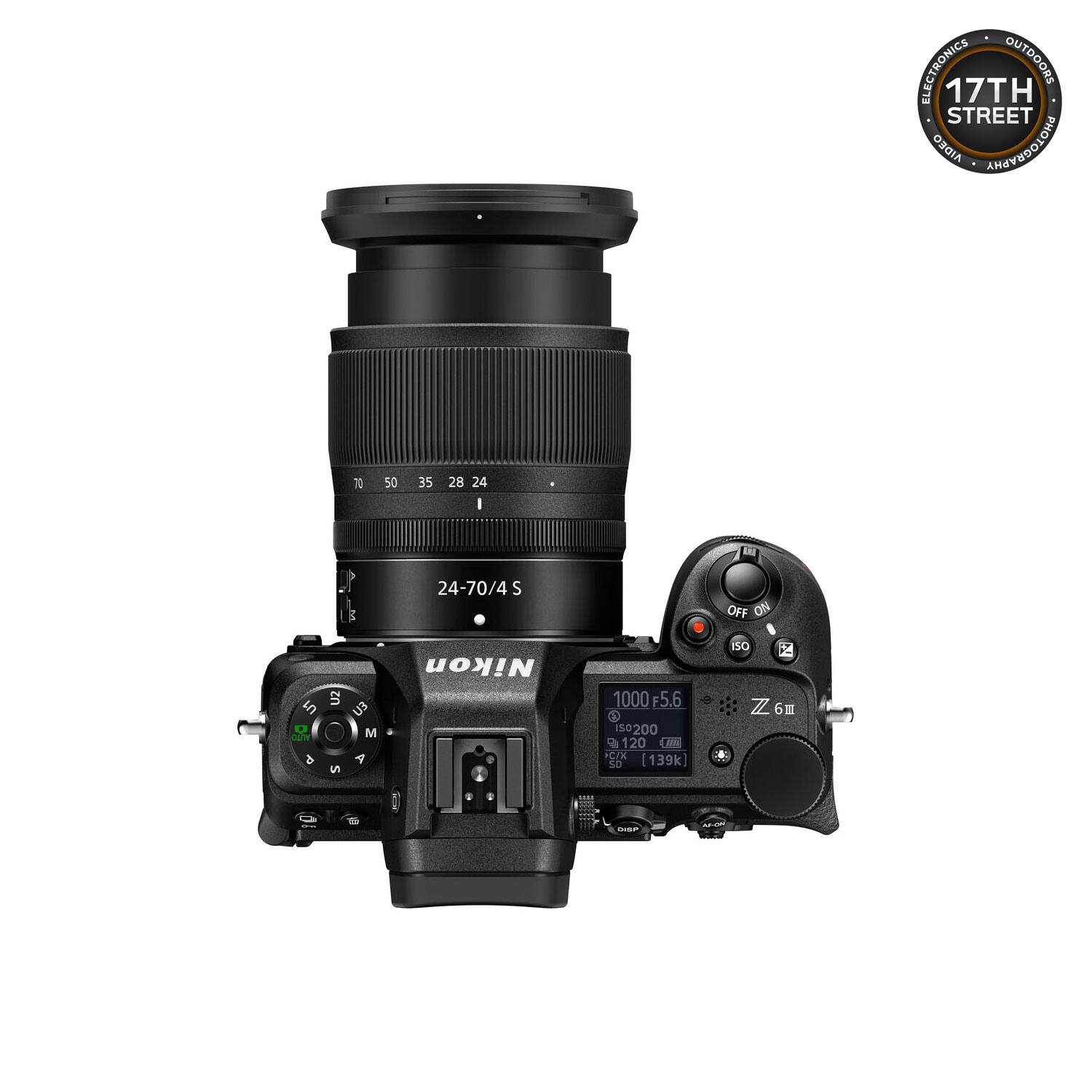 ELECTRONICS OUTDOORS 17TH STREET AIDEO PHOTOGRAPHY 70 S0 35 28 24 I 3 24-70/4 S OFF ON in O JET 6 U2 S U3 M 7 Nikon 1000 5.6 0200 120 EW +CIX a 139k SD SO x ZZ 6 +