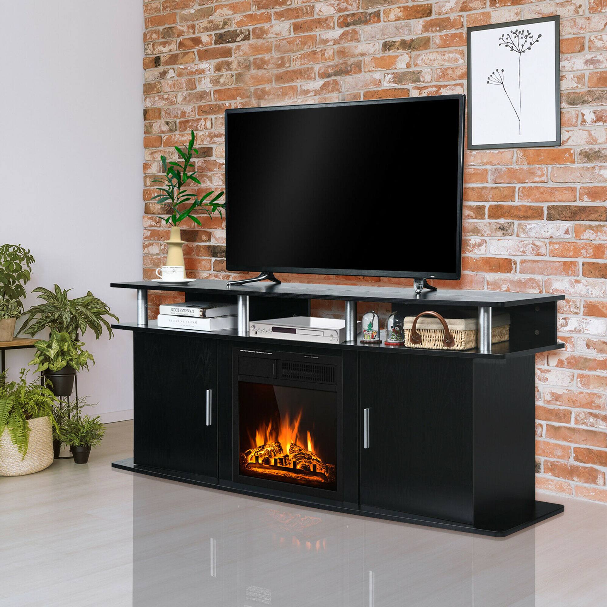 Alt View 2. Gymax - Gymax 63'' Fireplace TV Stand W/18'' 1500W Electric Fireplace up to 70'' Black - Black.
