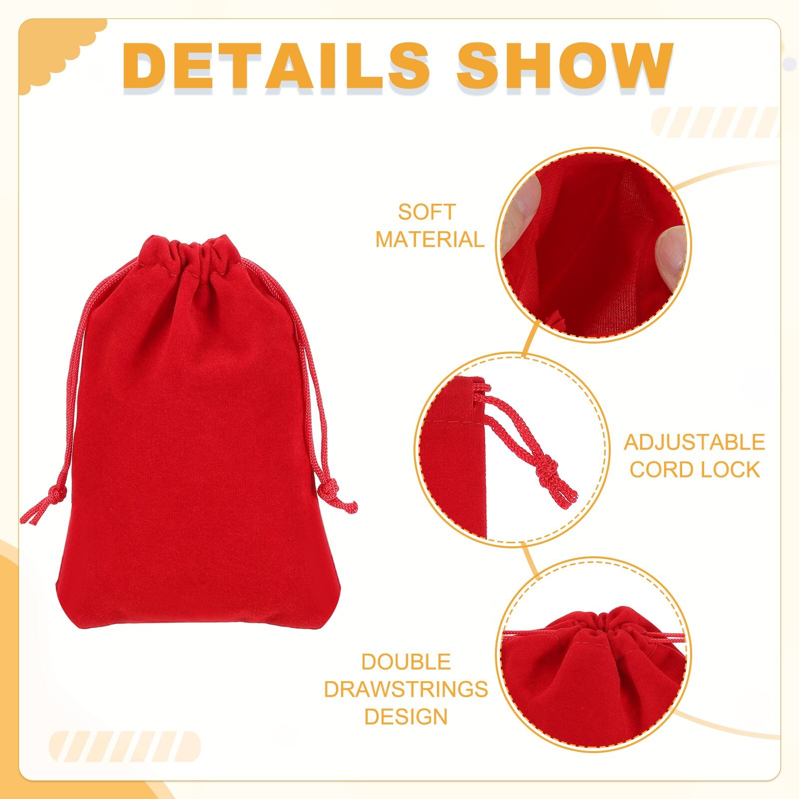 DETAILS SHOW

- SOFT MATERIAL
- ADJUSTABLE CORD LOCK
- DOUBLE DRAWSTRINGS DESIGN