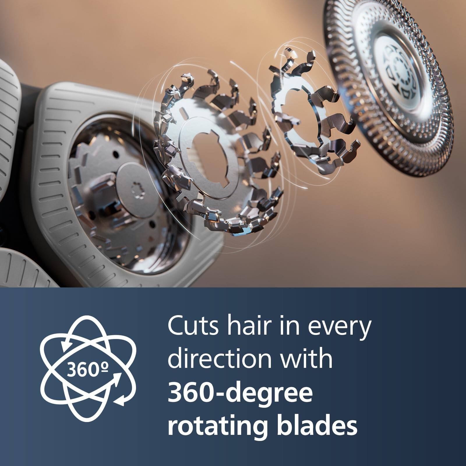 Cuts hair in every direction with 360-degree rotating blades
