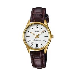 Casio - Women's Gold Tone Analog Watch White Dial and Leather Strap - LTP-V005GL-7BUDF - Brown
