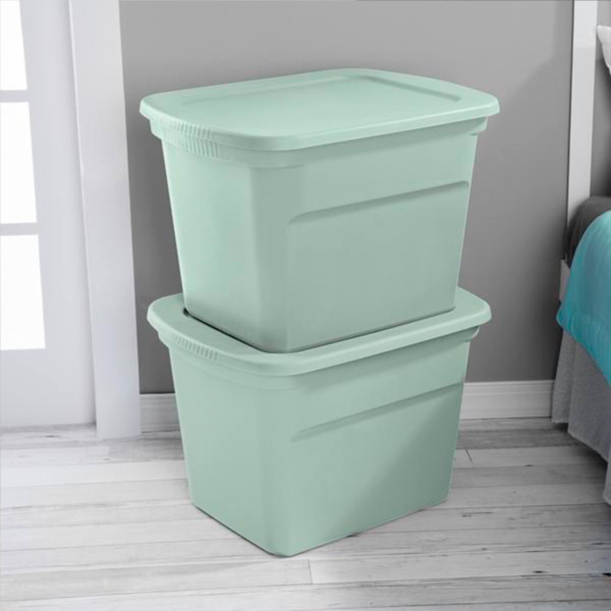 Alt View 2. Sterilite - Sterilite 8 Pack 18 Gal Plastic Stackable Storage Container w/ Lid, Mindful Mint - Mindful Mint.