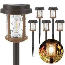 Dazzed Corner - 6-Pack 20LM Solar Pathway Lights, Metal Glass, Waterproof Auto On/Off - Black