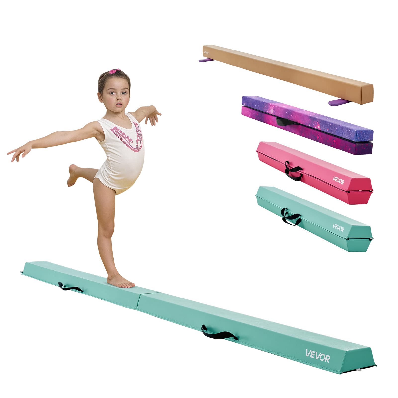 VEVOR - 8FT Folding Balance Beam for Kids, 200LBS Stable Support Gymnastics Floor Beam, Gymnastics Training Equipment - Mint Green