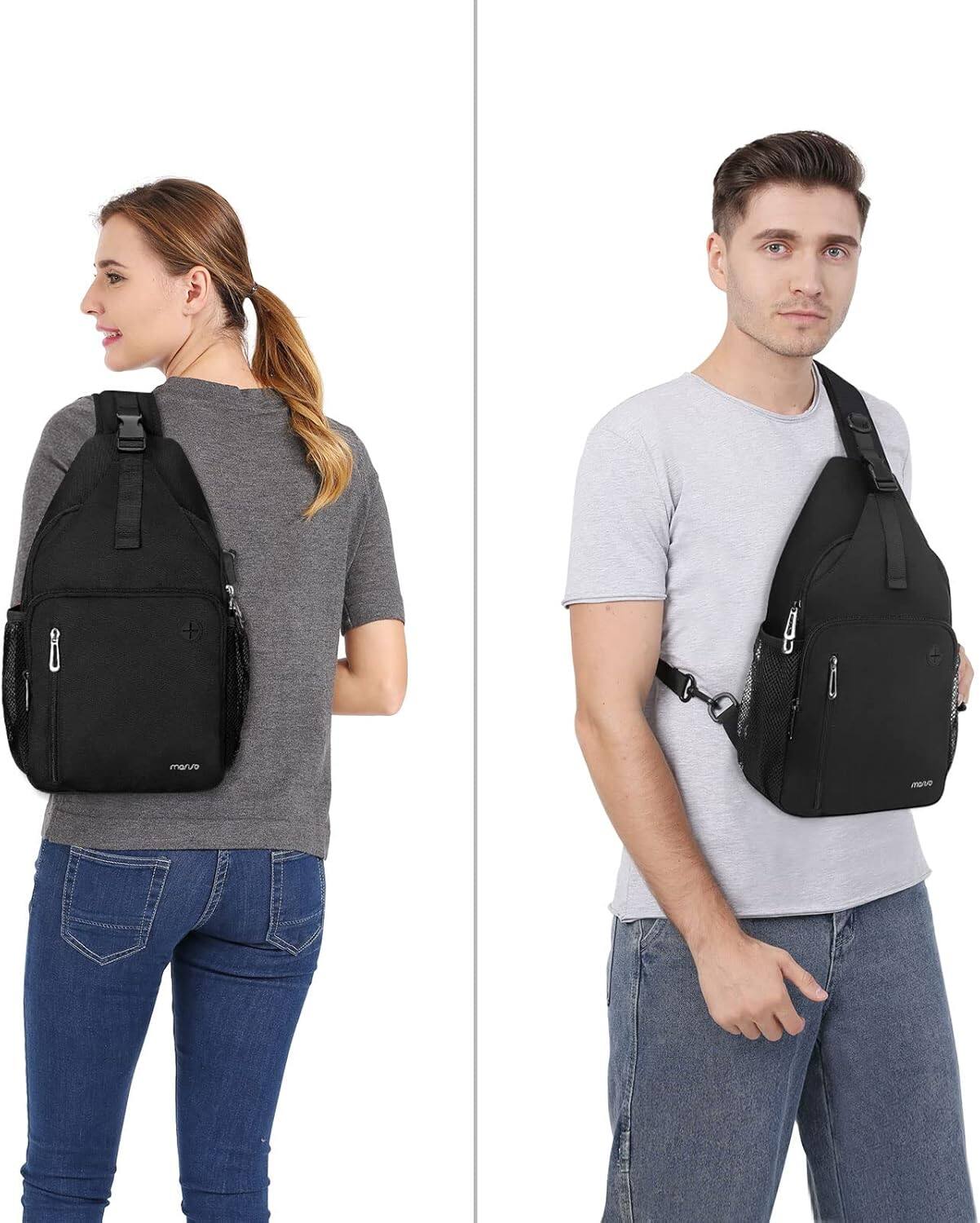 Alt View 4. mosiso - Sling Bag Crossbody Shoulder Bag Travel Hiking Daypack Chest Bag with Front Square Pocket&USB Charging Port - Black.