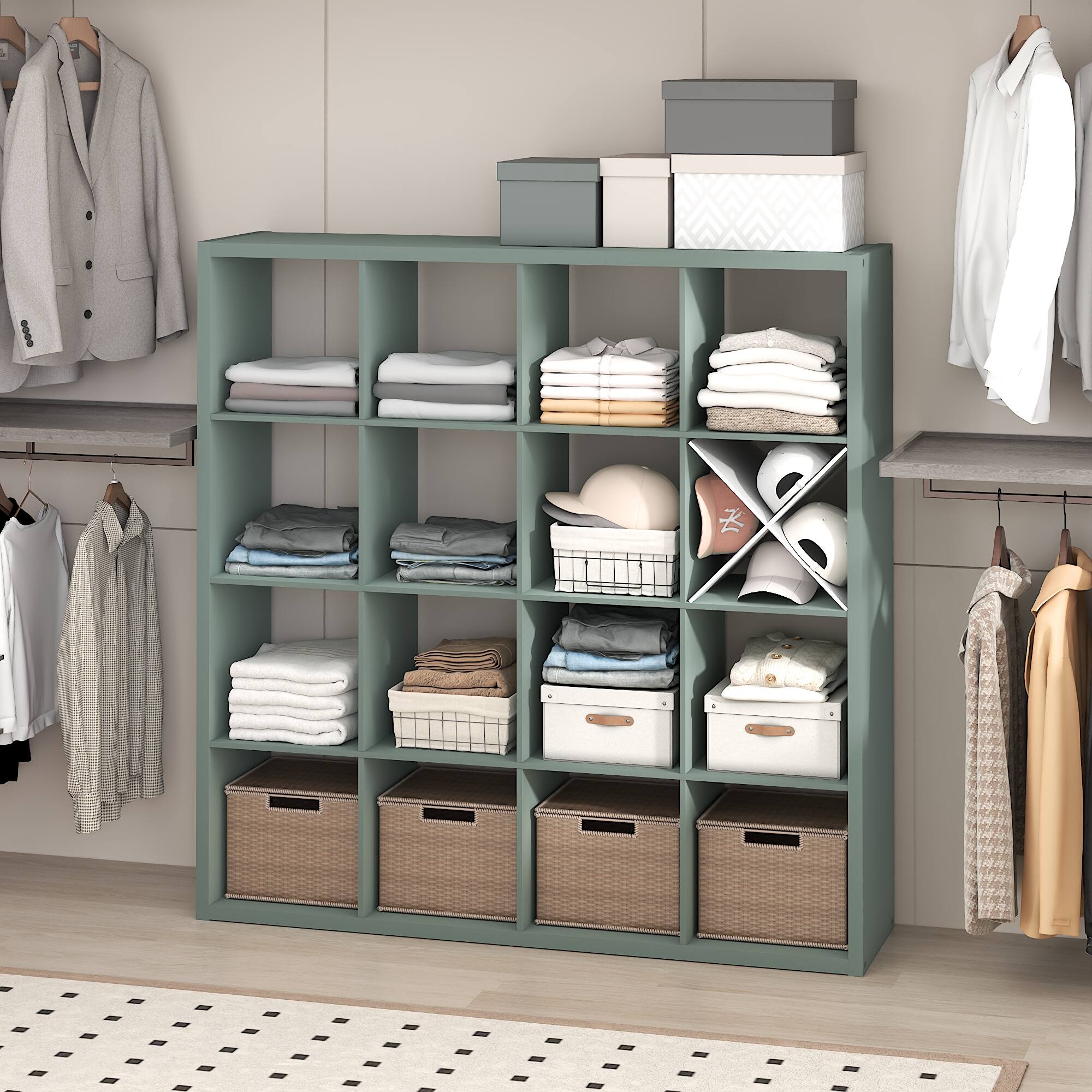Alt View 1. Furinno - CUBIC Closet Organizers, 16-Cube Modular Organizer, Open Shelf, Extra Thick Frame, for Wardrobe, Bedroom, Living Room - Sage Green.