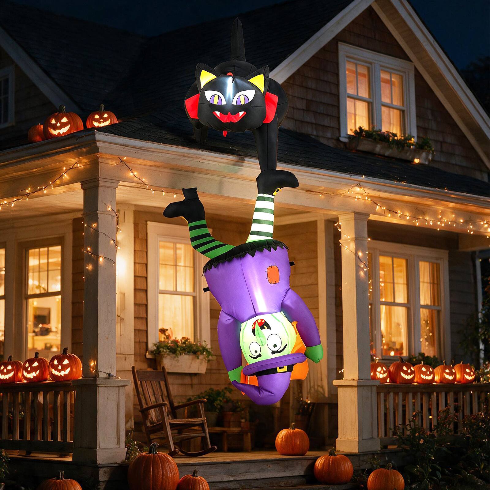 Front. Costway - Costway 6.2 FT Halloween Blow Up Decorations with LED Lights, Weather-resistant for Party - Black + Green + Purple.