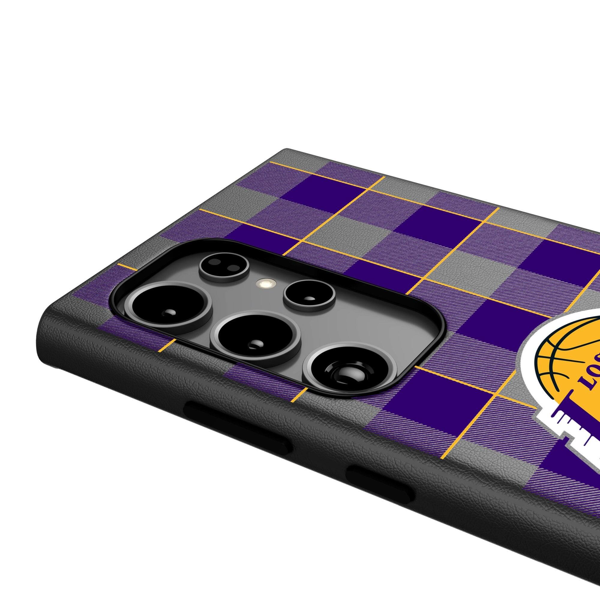 Alt View 3. Keyscaper - Los Angeles Lakers Plaid Galaxy Magnetic Bump Case - S24 Ultra - Black.