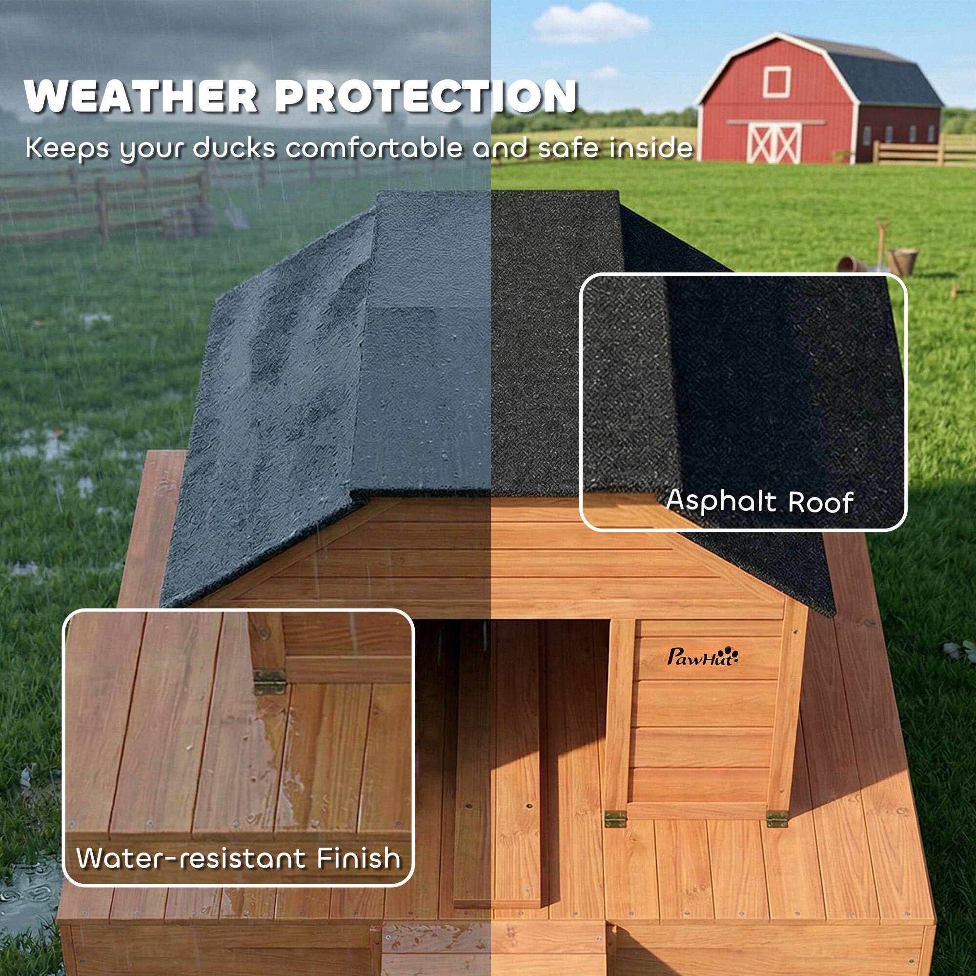 WEATHER PROTECTION  
Keeps your ducks comfortable and safe inside

- Asphalt Roof
- Water-resistant Finish