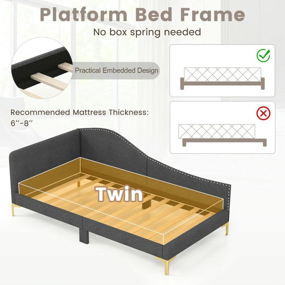 Platform Bed Frame  
No box spring needed  

Practical Embedded Design  

Recommended Mattress Thickness: 6"–8"  

Twin